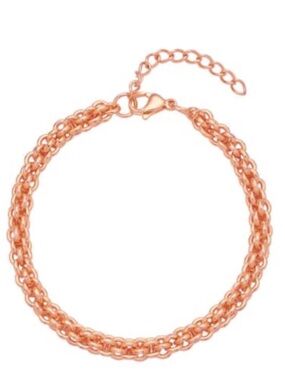 Double Rolo Chain Bracelet in ION Plated Rose Gold Stainless Steel (8-9.50In)